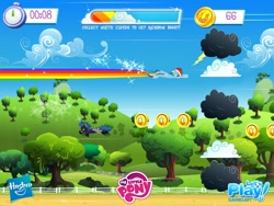 Size: 800x600 | Tagged: safe, gameloft, screencap, character:nightshade, character:rainbow dash, species:pegasus, species:pony, clear the skies, clothing, costume, game, hasbro, my little pony logo, rainbow trail, shadowbolts, shadowbolts costume