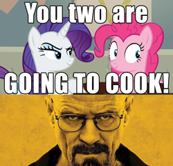 Size: 1920x1840 | Tagged: safe, screencap, character:pinkie pie, character:rarity, species:pony, breaking bad, caption, fail