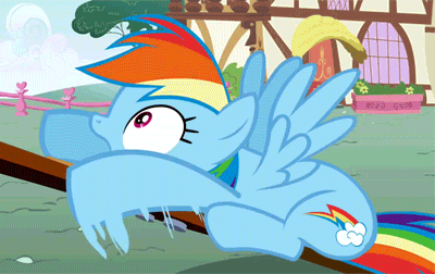 Size: 400x252 | Tagged: safe, screencap, character:rainbow dash, episode:applebuck season, g4, my little pony: friendship is magic, animated, cute, dashabetes, flailing, hoofy-kicks, loop, noodle arms, oh crap, open mouth, prone, scared, seesaw, solo, spread wings, talking, wide eyes, wings