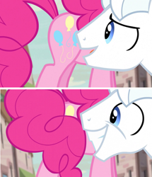 Size: 1015x1180 | Tagged: safe, screencap, character:double diamond, character:pinkie pie, episode:the cutie map, g4, my little pony: friendship is magic, admiring, cutie mark, flank, grin, happy, hiding, smiling, squee