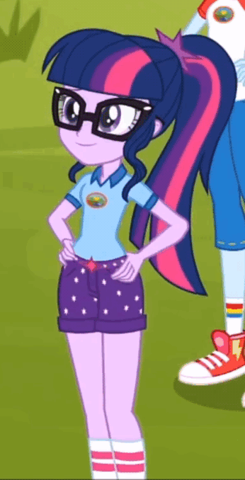 Size: 346x678 | Tagged: safe, screencap, character:rainbow dash, character:twilight sparkle, character:twilight sparkle (scitwi), species:eqg human, equestria girls:legend of everfree, g4, my little pony:equestria girls, animated, clothing, converse, cropped, cute, gif, glasses, hips, legs, ponytail, shoes, shorts, twiabetes