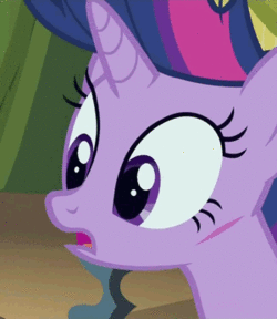 Size: 250x288 | Tagged: safe, screencap, character:twilight sparkle, episode:it's about time, g4, my little pony: friendship is magic, animated, cut, dilated pupils, eyes, open mouth, reaction image, scar, solo