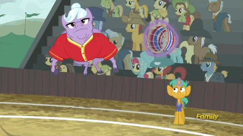 Size: 500x281 | Tagged: safe, screencap, character:big bell, character:snails, species:pony, species:unicorn, episode:buckball season, g4, my little pony: friendship is magic, animated, background pony, ball, basket, buckball, buckbasket, bushel basket, colt, discovery family logo, gif, male
