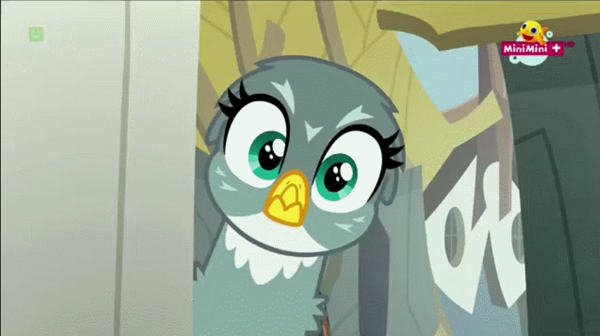 Size: 850x476 | Tagged: safe, screencap, character:gabby, species:griffon, episode:the fault in our cutie marks, g4, my little pony: friendship is magic, animated, cute, gabbybetes, griffonstone, hnnng, minimini, weapons-grade cute, wingding eyes