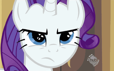 Size: 400x252 | Tagged: safe, screencap, character:rarity, species:pony, species:unicorn, episode:sweet and elite, g4, my little pony: friendship is magic, animated, female, gif, glare, hub logo, mare, solo