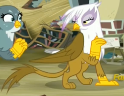 Size: 582x455 | Tagged: safe, screencap, character:gabby, character:gilda, species:griffon, episode:the fault in our cutie marks, g4, my little pony: friendship is magic, cropped, lidded eyes