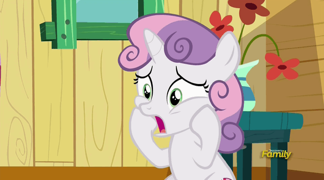 Size: 634x353 | Tagged: safe, screencap, character:sweetie belle, episode:the fault in our cutie marks, g4, my little pony: friendship is magic, animated, cute, cutie mark, diasweetes, discovery family logo, gif, loop, the cmc's cutie marks
