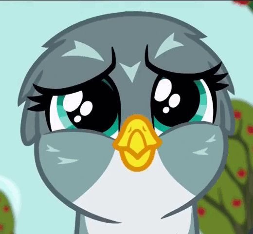 Size: 520x480 | Tagged: safe, screencap, character:gabby, species:griffon, episode:the fault in our cutie marks, g4, my little pony: friendship is magic, animated, cute, eye shimmer, flying, gabbybetes, gif, happy, looking at you, reaction image, smiling, solo