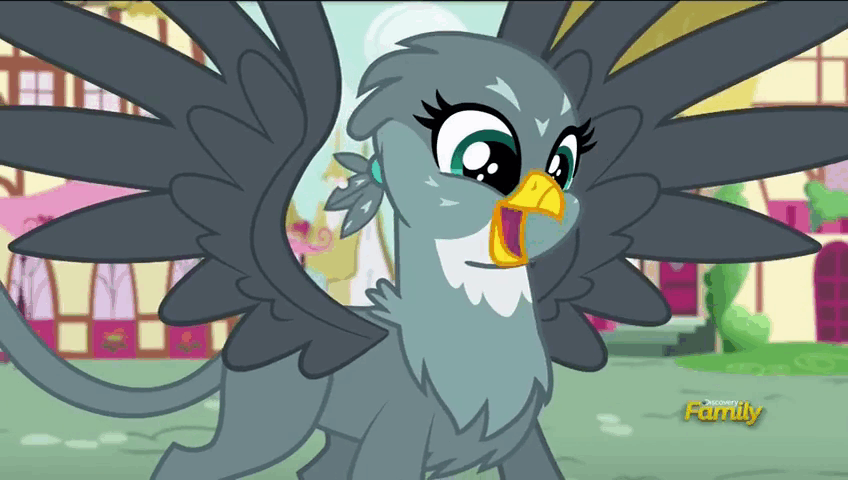 Size: 848x480 | Tagged: safe, screencap, character:gabby, species:griffon, episode:the fault in our cutie marks, g4, my little pony: friendship is magic, animated, gif, out of context, pointing, solo