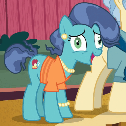 Size: 516x516 | Tagged: safe, screencap, character:mr. paleo, character:mrs. paleo, species:pony, episode:the fault in our cutie marks, g4, my little pony: friendship is magic, animated, faec, gif, laughing, mother, nervous laugh, solo focus, worried