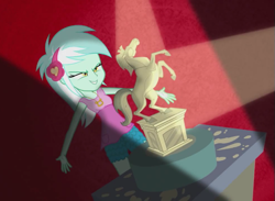 Size: 585x428 | Tagged: safe, screencap, character:lyra heartstrings, episode:all's fair in love & friendship games, g4, my little pony:equestria girls, sculpture, smug, solo, spotlight, traditional art