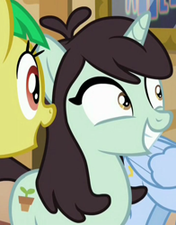 Size: 722x921 | Tagged: safe, screencap, character:sprout greenhoof, character:wintergreen, species:pony, species:unicorn, episode:viva las pegasus, g4, my little pony: friendship is magic, background pony, cropped, female, grin, las pegasus resident, mare, smiling, solo focus