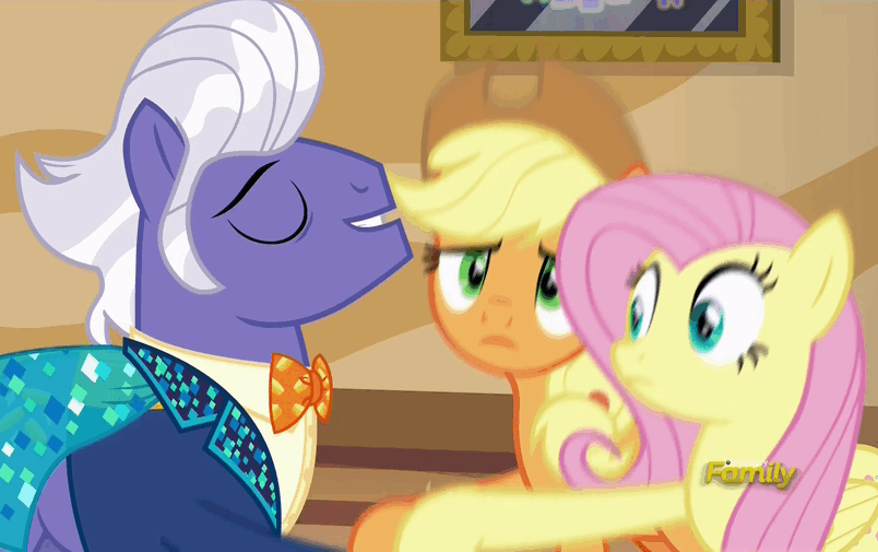 Size: 804x505 | Tagged: safe, screencap, character:applejack, character:fluttershy, character:gladmane, species:pony, episode:viva las pegasus, g4, my little pony: friendship is magic, animated, gif, loop