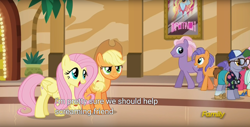Size: 1920x975 | Tagged: safe, screencap, character:applejack, character:butterscotch sweets, character:country mile, character:fluttershy, species:pony, episode:viva las pegasus, g4, my little pony: friendship is magic, britneigh spears, britney spears, meme, youtube caption
