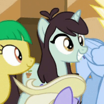 Size: 207x207 | Tagged: safe, screencap, character:lightning riff, character:sprout greenhoof, character:sweet buzz, character:wintergreen, species:pegasus, species:pony, species:unicorn, episode:viva las pegasus, g4, my little pony: friendship is magic, animated, background pony, blinking, cute, female, gif, grin, happy, las pegasus resident, male, mare, smiling, stallion