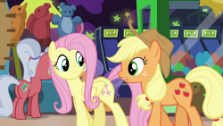 Size: 1920x1080 | Tagged: safe, screencap, character:applejack, character:fluttershy, character:frying pan, character:silver waves, species:earth pony, species:pegasus, species:pony, episode:viva las pegasus, g4, my little pony: friendship is magic, female, las pegasus resident, mare, walking
