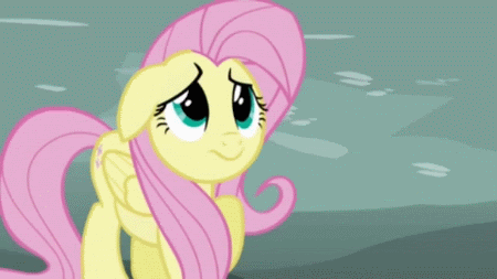 Size: 450x253 | Tagged: safe, screencap, character:fluttershy, episode:griffon the brush-off, animated, floppy ears, frown, looking up, raised hoof, scared, solo, talking