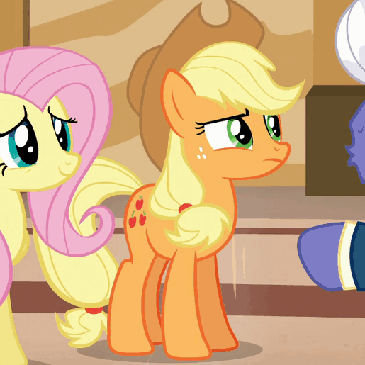 Size: 515x515 | Tagged: safe, screencap, character:applejack, character:fluttershy, character:gladmane, species:pony, episode:viva las pegasus, g4, my little pony: friendship is magic, :s, animated, blinking, gif, wavy mouth