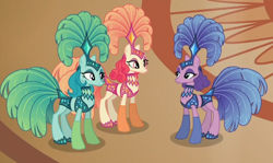 Size: 626x374 | Tagged: safe, screencap, species:pony, episode:viva las pegasus, g4, my little pony: friendship is magic, background pony, burlesque, midriff, performer, show mares