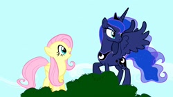 Size: 1920x1080 | Tagged: safe, screencap, character:fluttershy, character:princess luna, species:pony, episode:do princesses dream of magic sheep?, daylight, heroic posing, tree