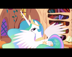 Size: 1280x1024 | Tagged: safe, screencap, character:princess celestia, species:alicorn, species:pony, episode:lesson zero, g4, my little pony: friendship is magic, ethereal mane, female, mare, plot, spread wings, wings