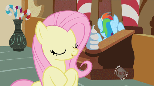 Size: 500x281 | Tagged: safe, screencap, character:fluttershy, character:rainbow dash, episode:the mysterious mare do well, g4, my little pony: friendship is magic, animated, duo, floppy ears, hub logo