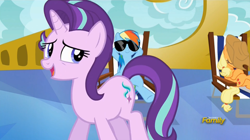 Size: 1566x877 | Tagged: safe, screencap, character:applejack, character:rainbow dash, character:starlight glimmer, species:pony, episode:every little thing she does, g4, my little pony: friendship is magic