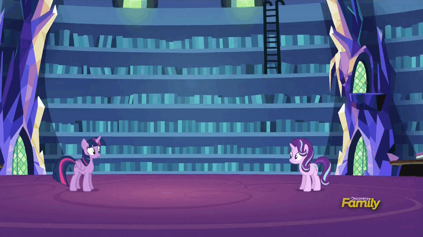 Size: 864x484 | Tagged: safe, screencap, character:starlight glimmer, character:twilight sparkle, character:twilight sparkle (alicorn), species:alicorn, species:pony, episode:every little thing she does, g4, my little pony: friendship is magic, animated, barrier, deflecting, discovery family logo, force field, gif, magic, magic beam, magic blast, shield, spell