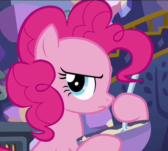 Size: 564x508 | Tagged: safe, screencap, character:pinkie pie, species:pony, episode:every little thing she does, g4, my little pony: friendship is magic, angry, animated, bowl, gif, glare, grumpy, loop, mixing bowl, serious, stirring, when she doesn't smile