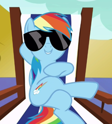 Size: 409x453 | Tagged: safe, screencap, character:rainbow dash, species:pony, episode:every little thing she does, g4, my little pony: friendship is magic, chillaxing, solo, sunglasses
