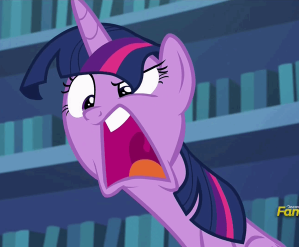 Size: 598x494 | Tagged: safe, screencap, character:twilight sparkle, character:twilight sparkle (alicorn), species:alicorn, species:pony, episode:every little thing she does, g4, my little pony: friendship is magic, angry, bookcase, faec, female, frown, glare, how do you make your neck go like that?, long neck, looking down, mare, open mouth, raised eyebrow, sitting, solo, tongue out, uvula