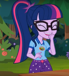 Size: 562x624 | Tagged: safe, screencap, character:twilight sparkle, character:twilight sparkle (scitwi), species:eqg human, equestria girls:legend of everfree, g4, my little pony:equestria girls, ^^, cute, eyes closed, giggling, solo, twiabetes