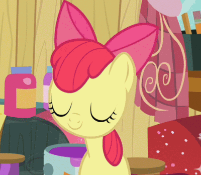Size: 400x348 | Tagged: safe, screencap, character:apple bloom, episode:hearts and hooves day, g4, my little pony: friendship is magic, animated, clubhouse, cropped, crusaders clubhouse, loop, nodding, solo