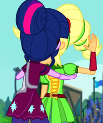 Size: 600x720 | Tagged: safe, screencap, character:applejack, character:twilight sparkle, character:twilight sparkle (scitwi), species:eqg human, equestria girls:friendship games, g4, my little pony:equestria girls, cropped, hug, out of context