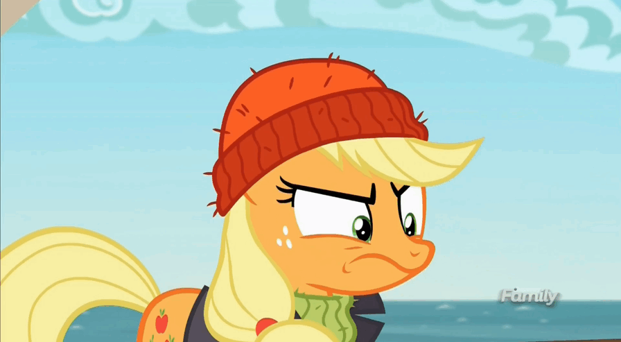 Size: 896x493 | Tagged: safe, screencap, character:applejack, character:pinkie pie, species:pony, episode:p.p.o.v. (pony point of view), g4, my little pony: friendship is magic, animated, captain jackbeard, gif, silly, silly pony, who's a silly pony
