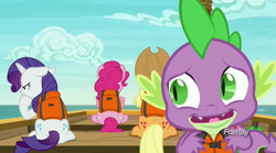 Size: 1903x1057 | Tagged: safe, screencap, character:applejack, character:pinkie pie, character:rarity, character:spike, episode:p.p.o.v. (pony point of view), g4, my little pony: friendship is magic, angry, both cutie marks, floppy ears