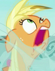 Size: 399x517 | Tagged: safe, screencap, character:applejack, species:pony, episode:p.p.o.v. (pony point of view), g4, my little pony: friendship is magic, solo, water, wet mane