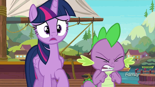 Size: 500x281 | Tagged: safe, screencap, character:spike, character:twilight sparkle, character:twilight sparkle (alicorn), species:alicorn, species:pony, episode:p.p.o.v. (pony point of view), g4, my little pony: friendship is magic, angry, animated, discovery family logo, gif, nose in the air, seaward shoals