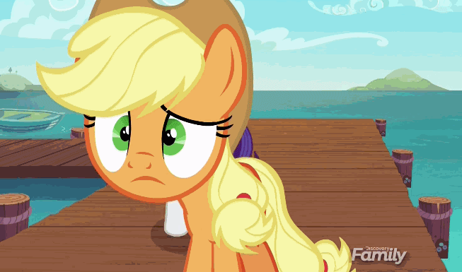 Size: 653x385 | Tagged: safe, screencap, character:applejack, character:rarity, species:pony, episode:p.p.o.v. (pony point of view), g4, my little pony: friendship is magic, animated, discovery family logo, gif, seaward shoals