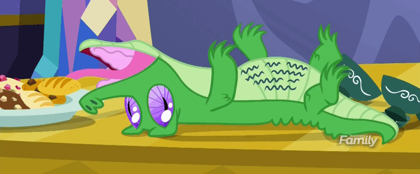 Size: 864x358 | Tagged: safe, screencap, character:gummy, episode:p.p.o.v. (pony point of view), g4, my little pony: friendship is magic, animated, cute, gif, gummybetes, licking, magic, solo, telekinesis, tongue out