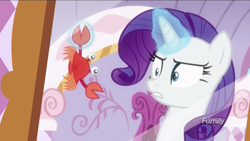 Size: 2560x1440 | Tagged: safe, screencap, character:rarity, species:crab, species:pony, episode:p.p.o.v. (pony point of view), g4, my little pony: friendship is magic, crab fighting a giant rarity, giant crab, magic, rarity fighting a giant crab, role reversal, skuttles the crab
