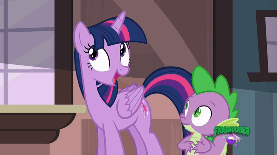 Size: 557x312 | Tagged: safe, screencap, character:spike, character:twilight sparkle, character:twilight sparkle (alicorn), species:alicorn, species:pony, episode:p.p.o.v. (pony point of view), g4, my little pony: friendship is magic, animated, gif, magic, quill, scroll