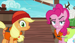 Size: 1280x738 | Tagged: safe, screencap, character:applejack, character:pinkie pie, species:pony, episode:p.p.o.v. (pony point of view), g4, my little pony: friendship is magic, discovery family logo