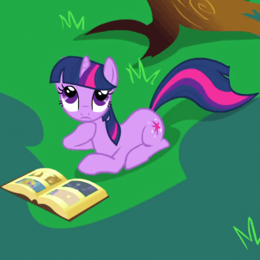 Size: 515x515 | Tagged: safe, screencap, character:twilight sparkle, character:twilight sparkle (unicorn), species:pony, species:unicorn, episode:friendship is magic, g4, my little pony: friendship is magic, animated, blinking, book, book of harmony, female, gif, mare, solo, tree