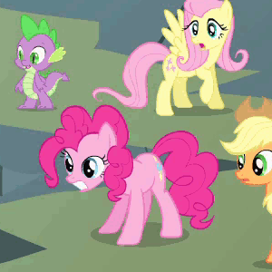 Size: 300x300 | Tagged: safe, screencap, character:applejack, character:fluttershy, character:pinkie pie, character:spike, episode:feeling pinkie keen, g4, my little pony: friendship is magic, animated, gif, pinkie sense, shaking, vibrating, vibrating like a broken washing machine