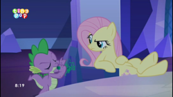 Size: 1600x900 | Tagged: safe, screencap, character:fluttershy, character:spike, species:changeling, episode:to where and back again, g4, my little pony: friendship is magic, crossed hooves, crossed legs, cutie map, drawing, flutterbitch, hooves on the table, twilight's castle, vandalism