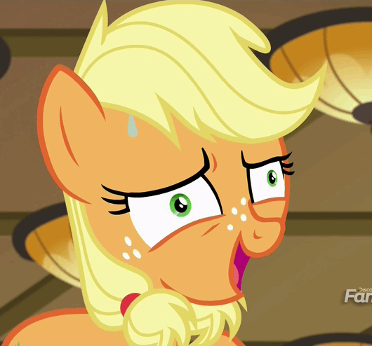 Size: 530x494 | Tagged: safe, screencap, character:applejack, species:pony, episode:where the apple lies, g4, my little pony: friendship is magic, ah didn't listen, animated, faec, gif, i didn't listen, loop, nervous, solo, teenage applejack