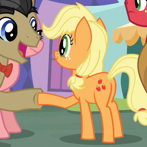 Size: 504x504 | Tagged: safe, screencap, character:applejack, character:big mcintosh, character:filthy rich, character:spoiled rich, species:earth pony, species:pony, ship:spoilthy, episode:where the apple lies, g4, my little pony: friendship is magic, animated, cropped, cute, gif, happy, hoofshake, jackabetes, male, perfect loop, solo focus, spoiled milk, stallion, teenage applejack, teenage big macintosh