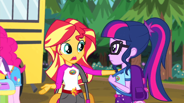 Size: 640x360 | Tagged: safe, screencap, character:pinkie pie, character:sunset shimmer, character:twilight sparkle, character:twilight sparkle (scitwi), species:eqg human, equestria girls:legend of everfree, g4, my little pony:equestria girls, animated, gif