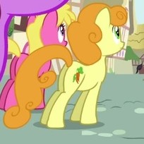 Size: 204x204 | Tagged: safe, screencap, character:carrot top, character:golden harvest, species:earth pony, species:pony, episode:a friend in deed, g4, my little pony: friendship is magic, butt, cropped, female, mare, plot